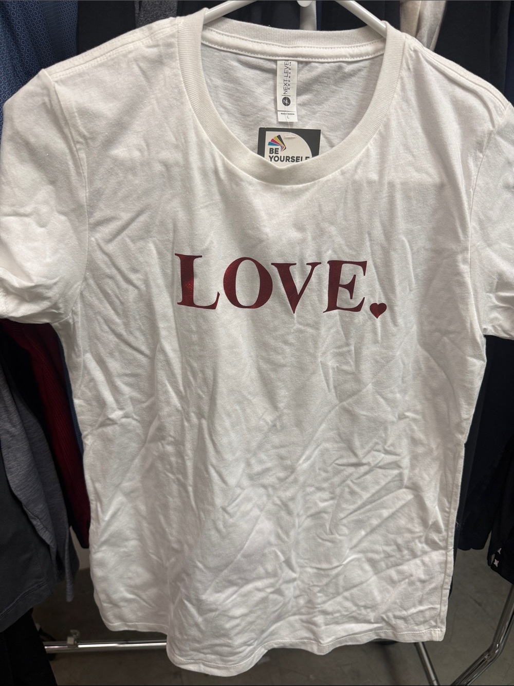 Next Level Apparel White Tee with Maroon LOVE Graphic